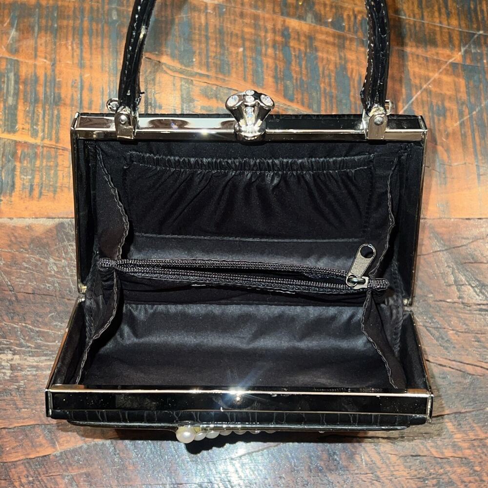 Debbie Brooks Black White Silver Mini Clutch Handbag Evening Bag Pearls - Picture 8 of 14